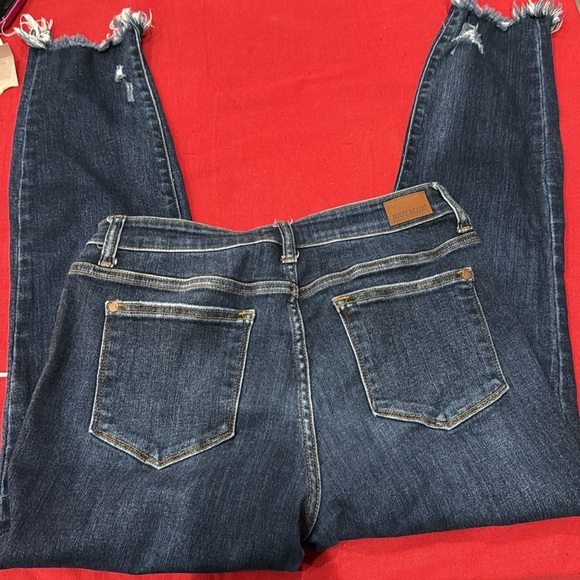 Judy Blue Ankle Cropped Blue Jeans with Distressed Look - Picture 5 of 6